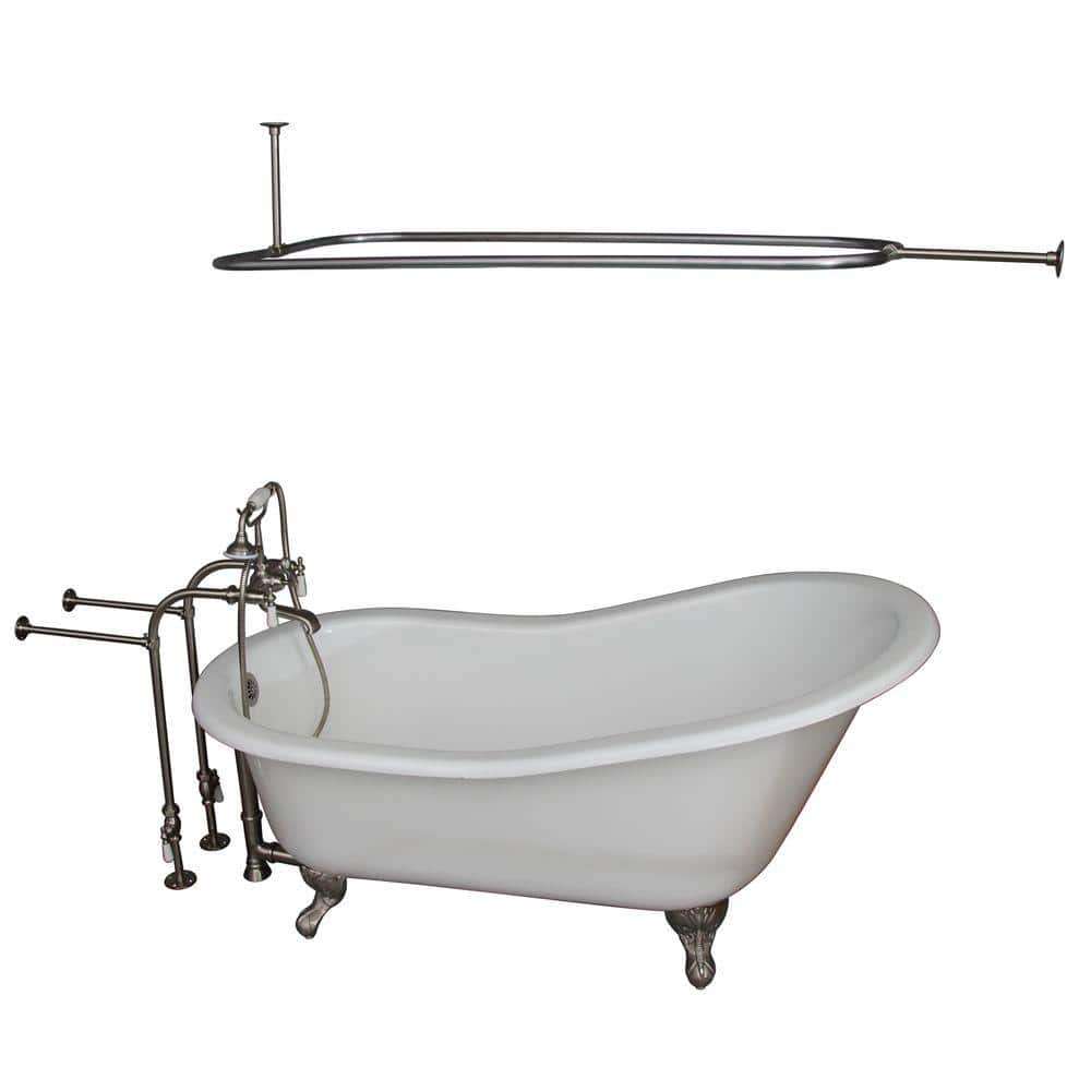5 ft. Cast Iron Ball and Claw Feet Slipper Tub in White with Brushed Nickel