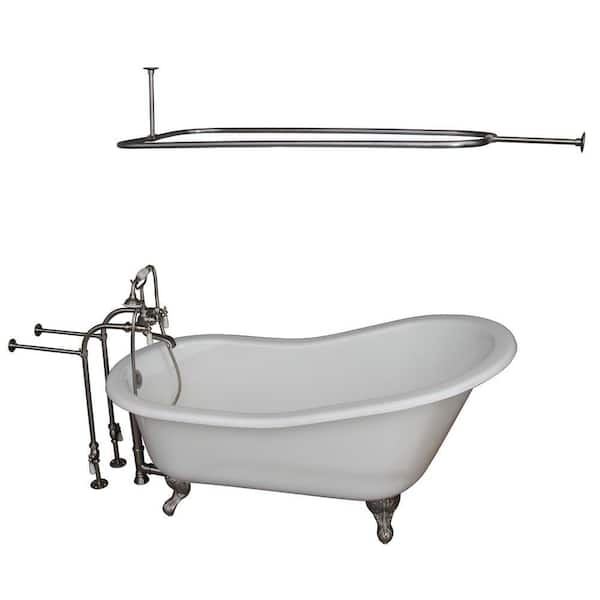 Barclay Products 5 Ft Cast Iron Ball And Claw Feet Slipper Tub In White With Brushed Nickel