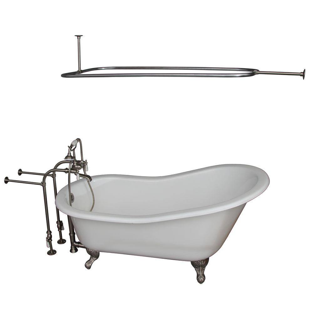 5.6 ft. Cast Iron Ball and Claw Feet Slipper Tub in White with Brushed Nick