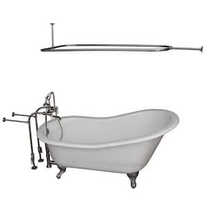 5.6 ft. Cast Iron Ball and Claw Feet Slipper Tub in White with Brushed Nickel Accessories