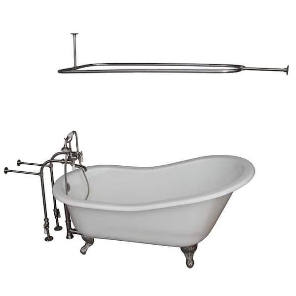 Barclay Products 5.6 ft. Cast Iron Ball and Claw Feet Slipper Tub in White with Brushed Nickel Accessories