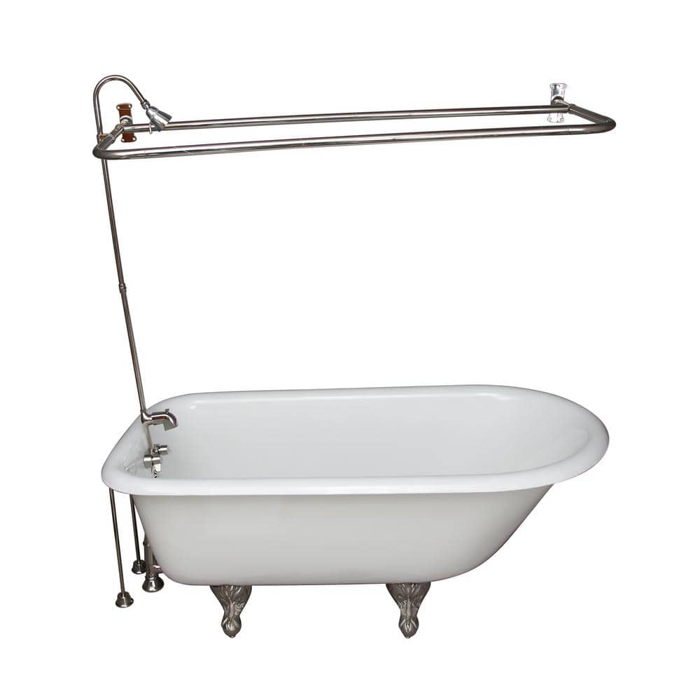 5 ft. Cast Iron Ball and Claw Feet Roll Top Tub in White with Polished Chro