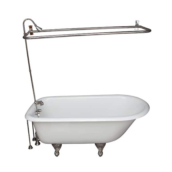Barclay Products 5 ft. Cast Iron Ball and Claw Feet Roll Top Tub in White with Polished Chrome Accessories