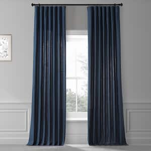 Noble Navy Blue Dune Textured Solid Cotton Light Filtering Curtain Pair - 50 in. W x 108 in. L (2 Panels)