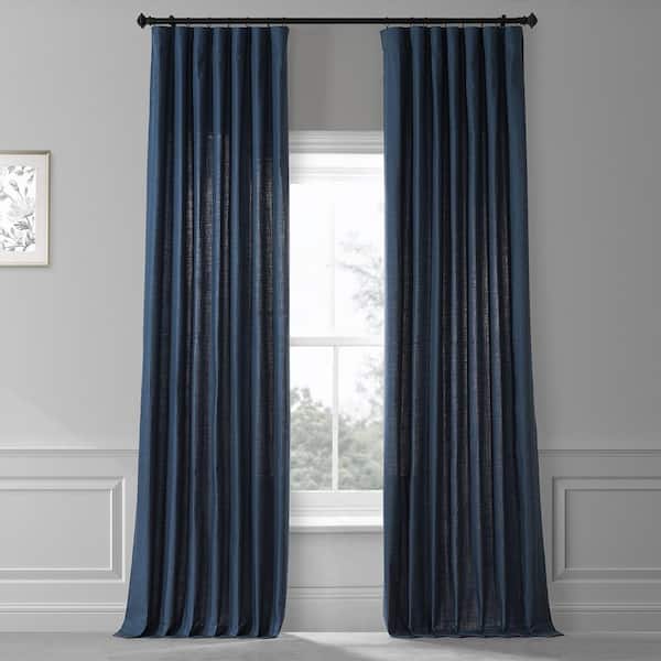 Exclusive Fabrics & Furnishings Noble Navy Blue Dune Textured Solid Cotton Light Filtering Curtain Pair - 50 in. W x 84 in. L (2 Panels)