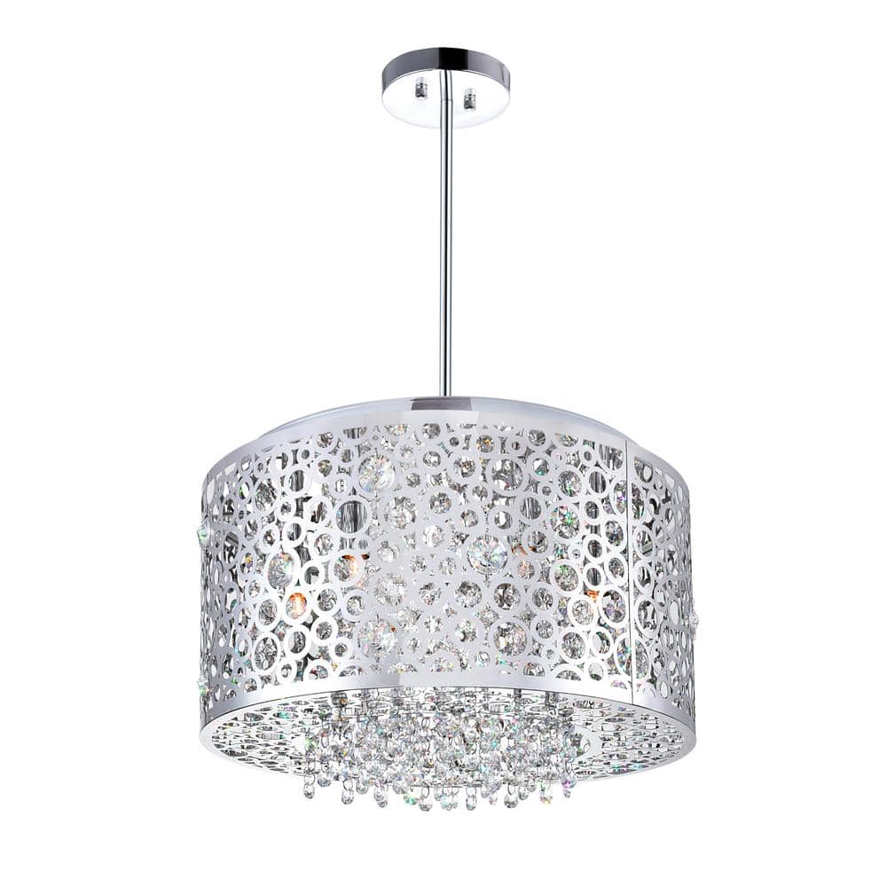Elegant Chrome Drum Chandelier with Dangling Crystal Accents
