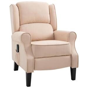 Cream White Suede Push-Back Relciner Massage Chair with Remote Control