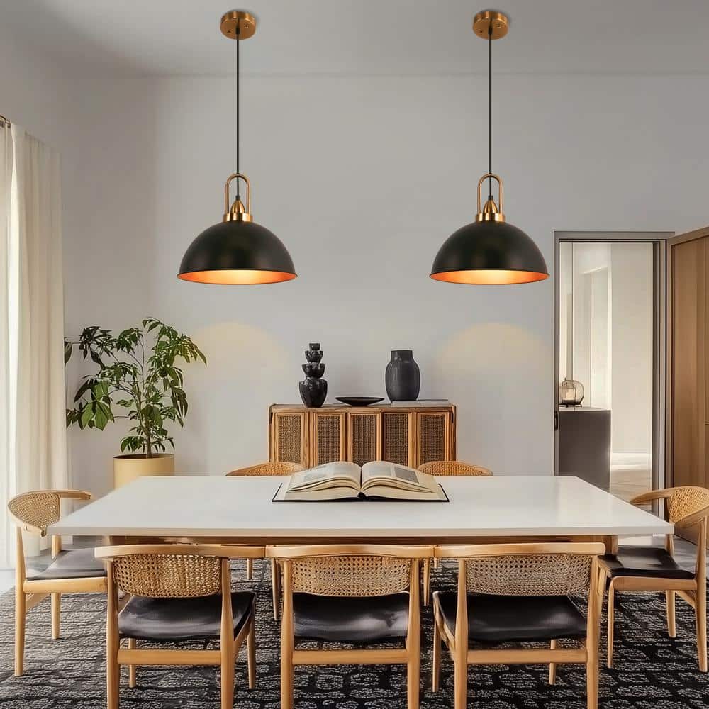 14 in. 1-Light Matte Black Industrial Farmhouse Pendant Light, Hanging Ceiling for Kitchen Island or Dining Room, 2-Pack price history on PriceWatchPro