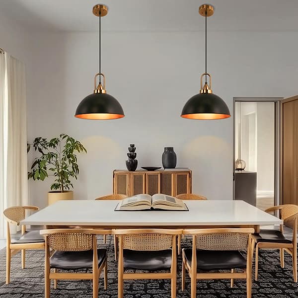 14 in. 1-Light Matte Black Industrial Farmhouse Pendant Light, Hanging Ceiling for Kitchen Island or Dining Room, 2-Pack