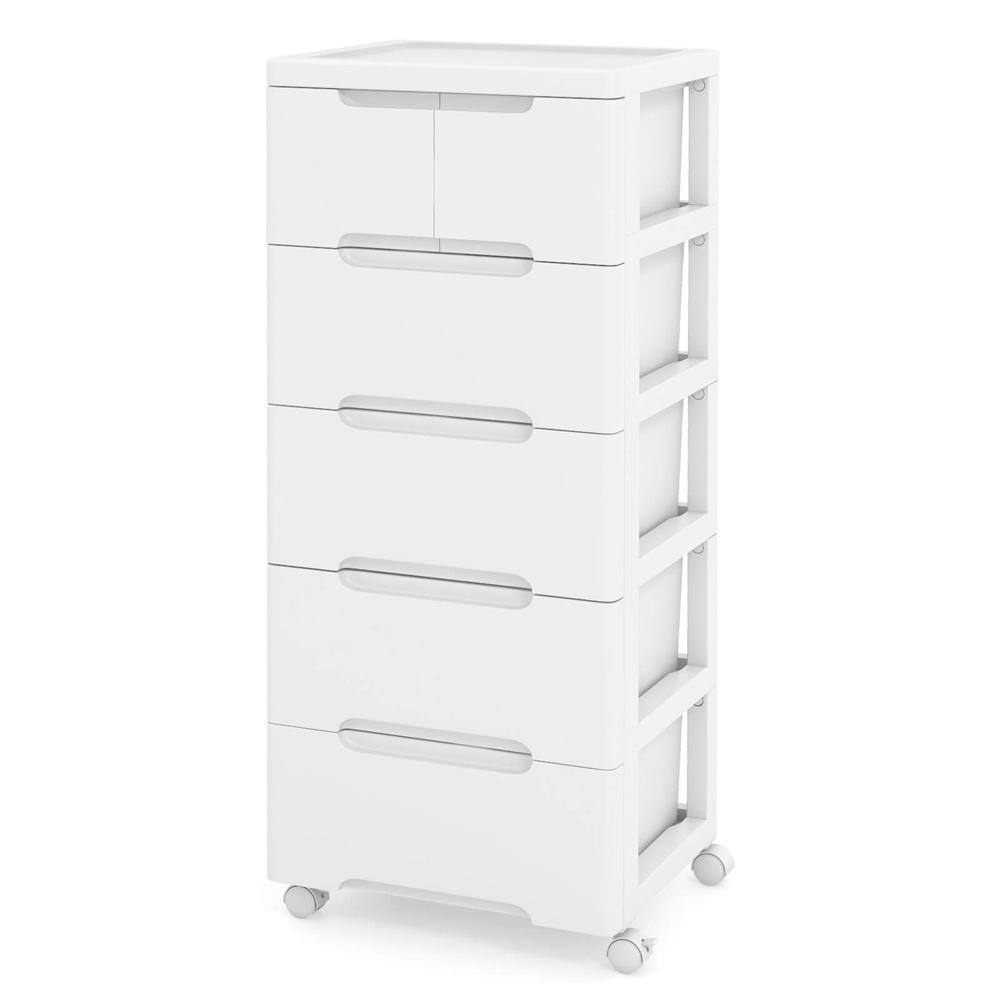 White 38 in. Plastic Rolling Storage Cart with 4 Universal Wheels 6-Drawer Dresser Cabinet