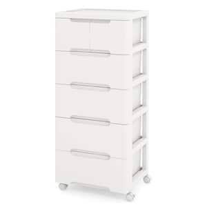 White 38 in. Plastic Rolling Storage Cart with 4 Universal Wheels 6-Drawer Dresser Cabinet