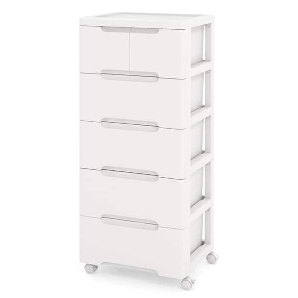 White 38 in. Plastic Rolling Storage Cart with 4 Universal Wheels 6-Drawer Dresser Cabinet