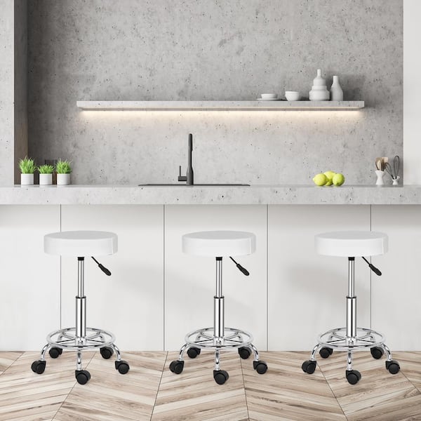 White PU Leather Seat Adjustable Swivel Salon Bar Stool Hydraulic Rolling Chair
