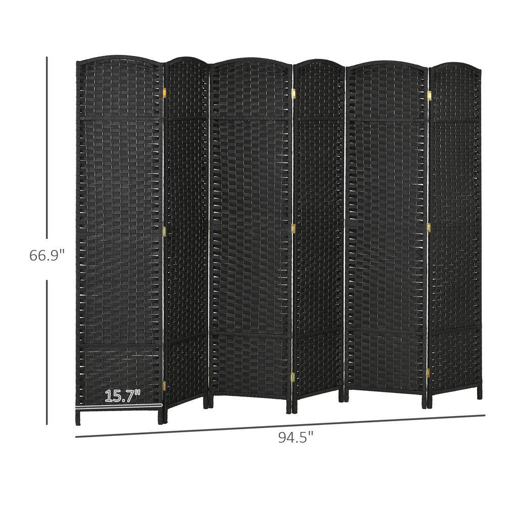 Black 6-Panel Folding Privacy Screen with Pine Wood Frame