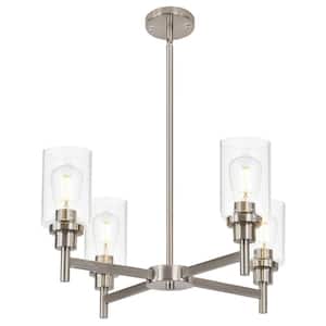4-Light Brushed Nickel Chandelier with Clear Seeded Glass Shades