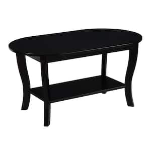 American Heritage 36 in. Black Oval MDF Coffee Table with Shelf
