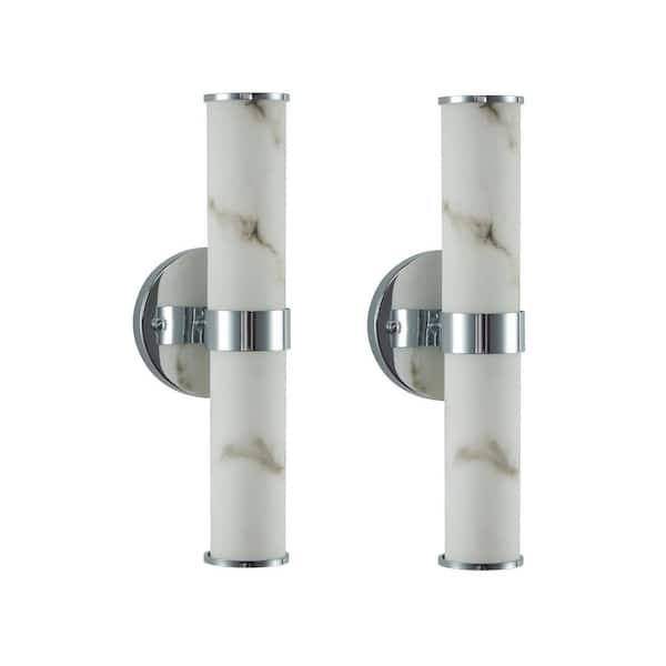 PUDO 4.70 in. 2-Light Chrome Resin Imitation Marble Texture Wall Sconce LED Vanity Light Set of 2