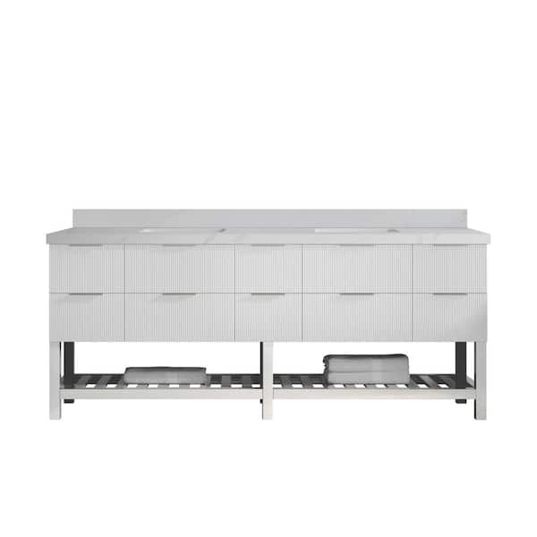 Willow Collections Catalina 84 in. W x 22 in. D x 36 in. H Double Sink Bath Vanity in White with 2 in. Calcutta Sienna Qt. Top