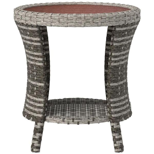 18 in. Wicker Coffee Table with Storage, 2-Tier PE Rattan, Weather-Resistant, Gray Hourglass Design