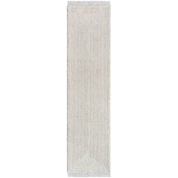 Marina Monroe Modern Solid Shag, Ivory 2 ft. 7 in. x 9 ft. 10 in. Runner, Area Rug