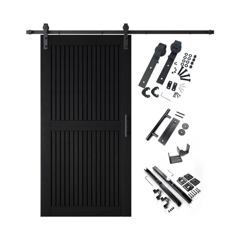 ST 32 in. x 80 in. C-Panel Black Vertical Stripe Design Solid Pine Wood Sliding Barn Door with Hardware Kit price history on PriceWatchPro