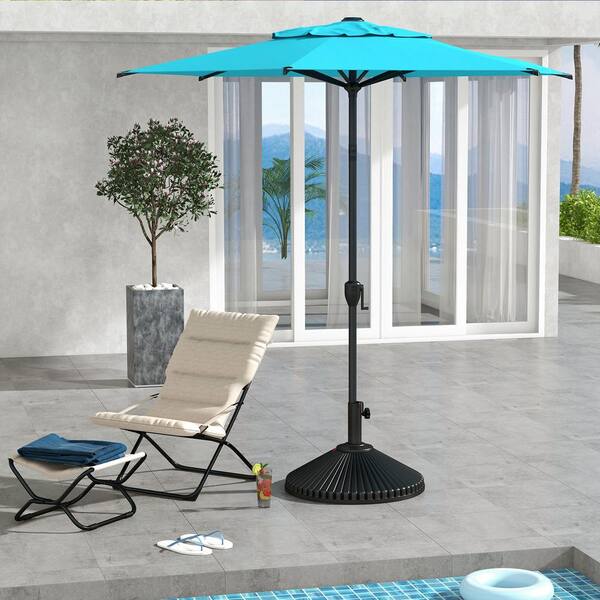 abba patio umbrella with lights Abba Patio 7.5-ft Steel Blue Push-button Tilt Market Patio Umbrella one_size