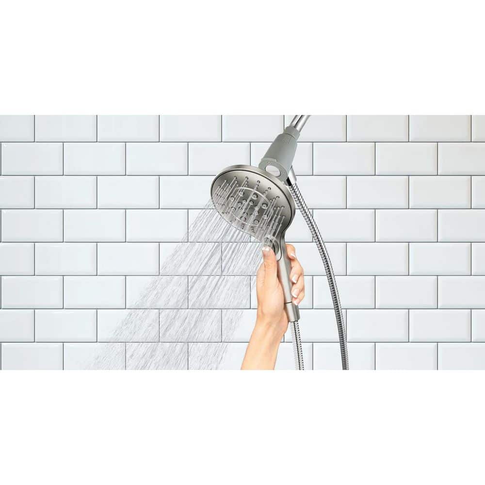 Brushed Nickel 6-Setting Handheld Rain Showerhead with Magnetic Dock