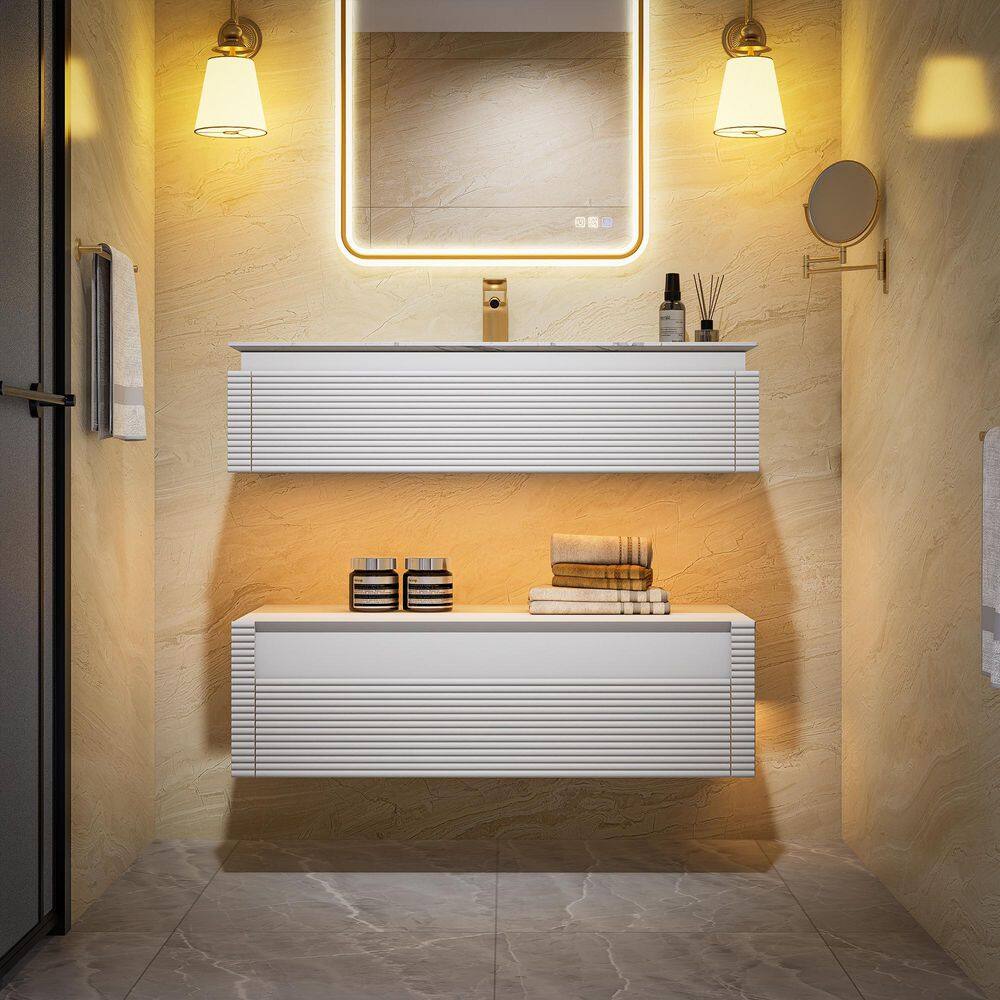 MarbleLux 36 in. W x 20.8 in. D x 29.6 in. H Floating Bathroom Vanity with 1 Sink in Birch Wood with White Marble Top price history on PriceWatchPro