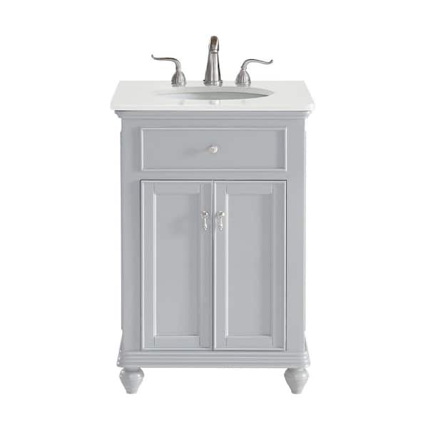 Unbranded Simply Living 24 in. W x 21 in. D x 35 in. H Bath Vanity in Grey with Ivory White Engineered Marble