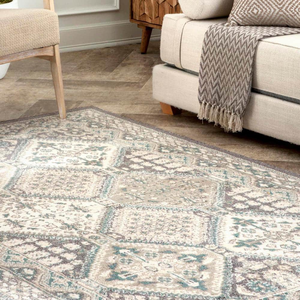 Charcoal and Beige Synthetic 8' x 10' Stain-Resistant Area Rug