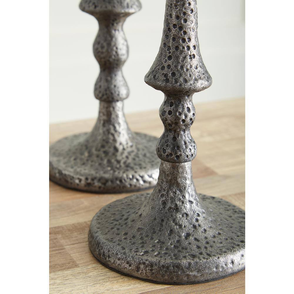 Eravell Pewter Finish Textured Metal Candle Holders, Set of 3