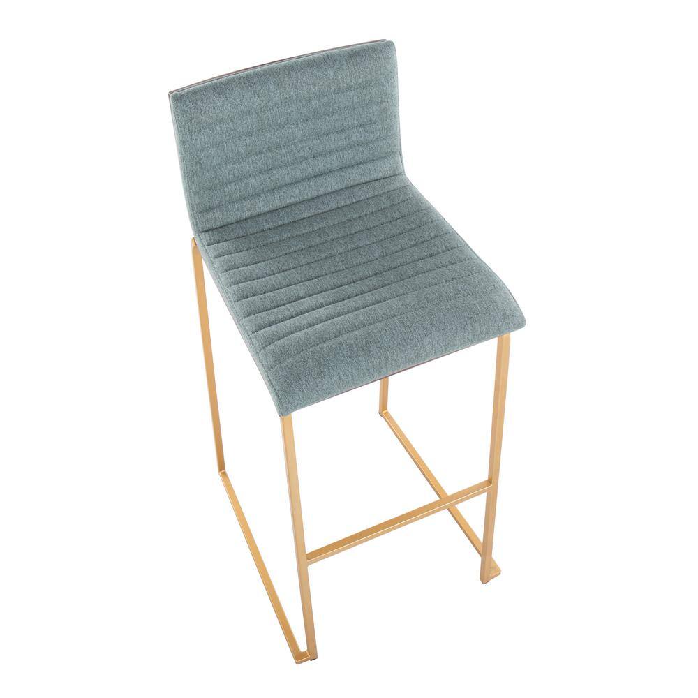 Set of 2 Gray Upholstered Barstools with Gold Metal Base