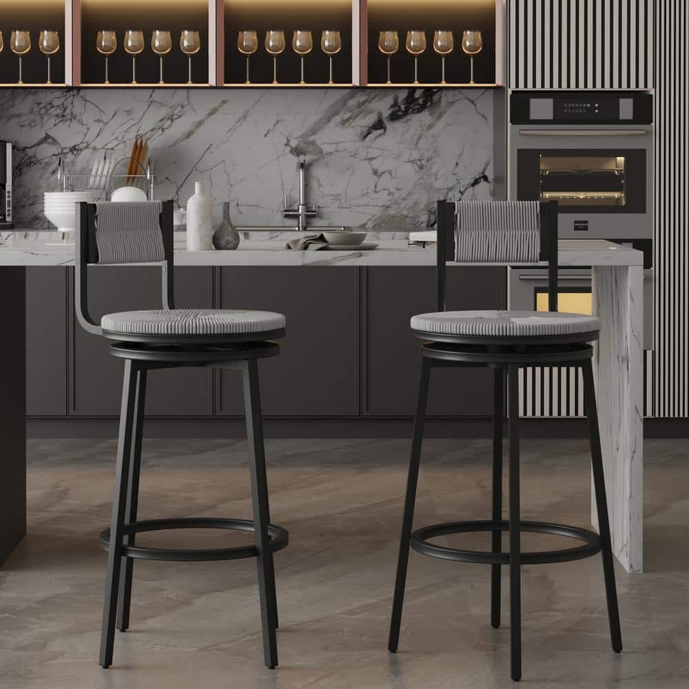 Gray Metal Outdoor Bar Stool, Counter Height Swivel Dining Chairs with Foot