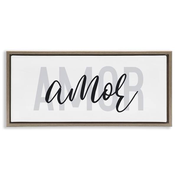 Stupell Industries Amore Simple Love Text by Wild Apple Portfolio Brown Floater Frame Typography Graphic Art Print 14 in. x 31 in.