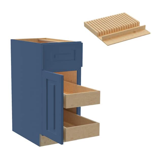 Home Decorators Collection Grayson 15 in. W x 24 in. D x 34.5 in. H Assembled Plywood Base Kitchen Cabinet in Mythic Blue with 2ROT Knife Block LH