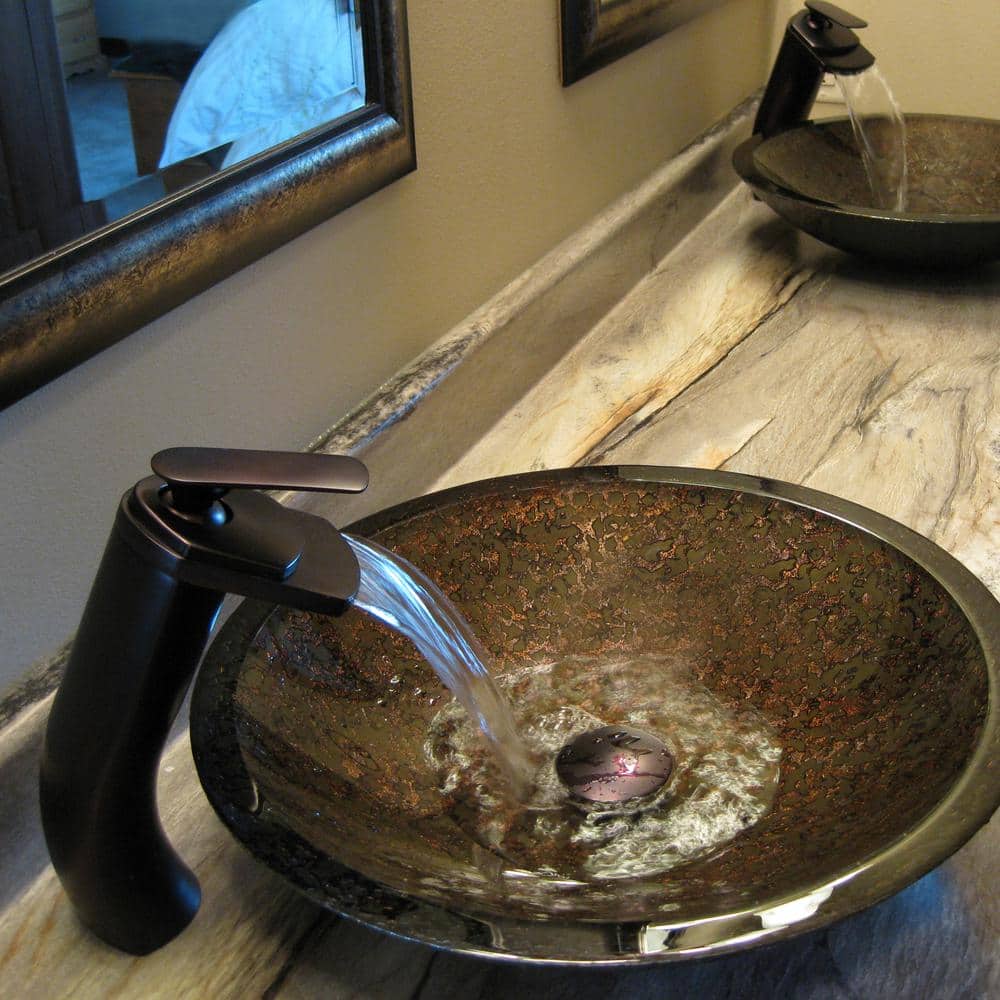 Laghetto Forest Green and Gold Hand Painted Glass Vessel Sink