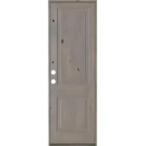30 in. x 96 in. Rustic Knotty Alder 2 Panel Square Top Right-Hand/Inswing Grey Stain Wood Prehung Front Door