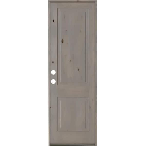 Krosswood Doors 30 in. x 96 in. Rustic Knotty Alder 2 Panel Square Top Right-Hand/Inswing Grey Stain Wood Prehung Front Door