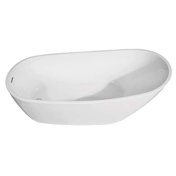 Unbranded 54 in. Acrylic Reversible Drain Oval Flatbottom Freestanding Bathtub in White