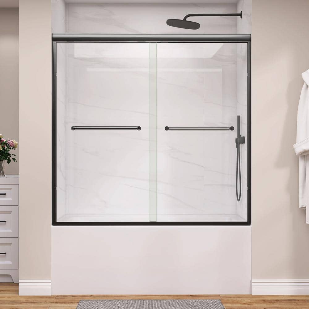 Zeafive 56 to 60 in. W x 58 in. H Double Sliding Tub Door in Black