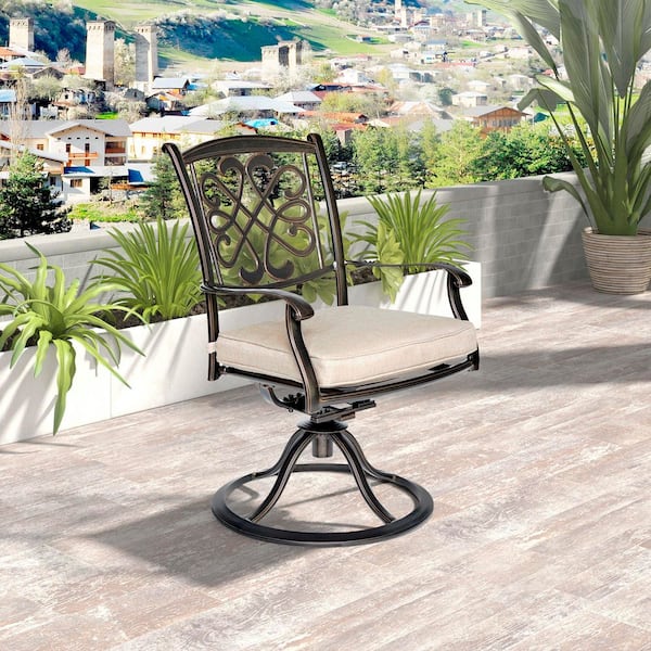 Unbranded Aluminum Patio Swivel Dining Chairs with Thick Beige Seat Cushions, All-Weather Outdoor Gentle Rocker (2-Pack)