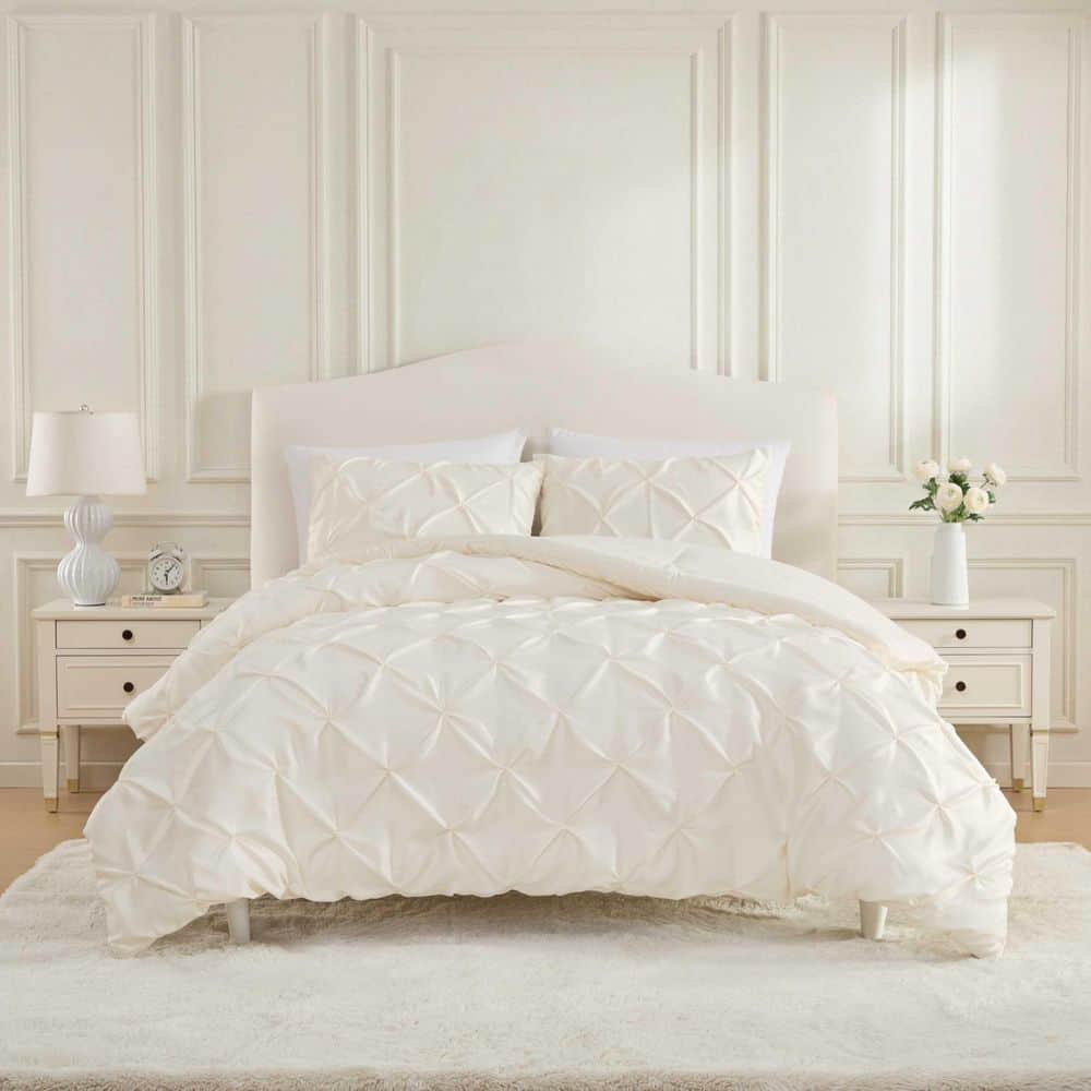 Laura Ashley Solid Pintuck 3-Piece Pale Ivory Satin Full/Queen