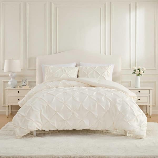 Laura Ashley Solid Pintuck 3-Piece Pale Ivory Satin Full/Queen