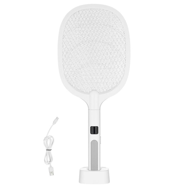 White Electric Fly Swatter with 3 Layers Mesh, Powerful Fly Killer Indoor and Outdoor with 500 mAh Battery Rechargeable