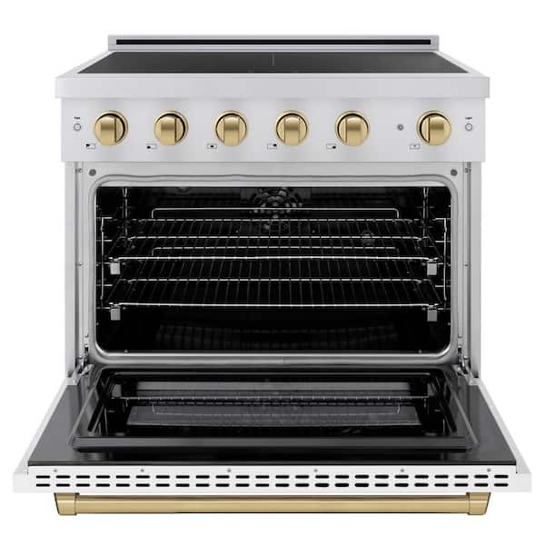 36 in. 5.2 cu. ft. Induction Range with 5 Element Cooktop in Stainless Steel with White Matte and Champagne Accents