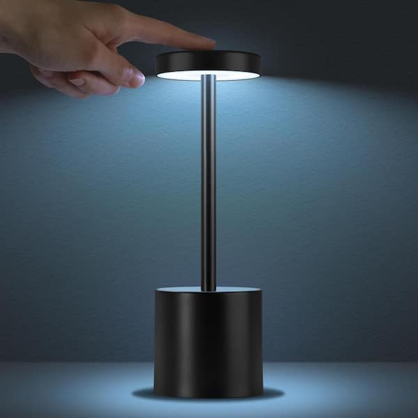 Unbranded 9.5 in. Black Metal Indoor RGB Integrated LED Touch Lamp with Rechargeable Battery