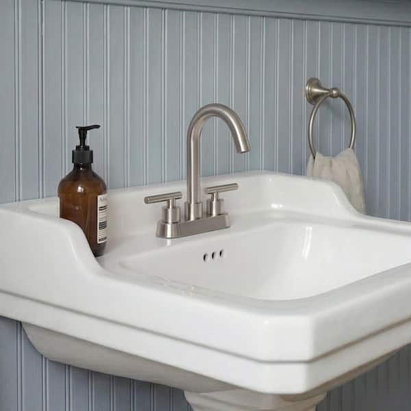 4 in. Centerset 2 or 3-Hole Double Handle High Arc Bathroom Faucet in Spot Resistant Brushed Nickel with Pop-Up Drain