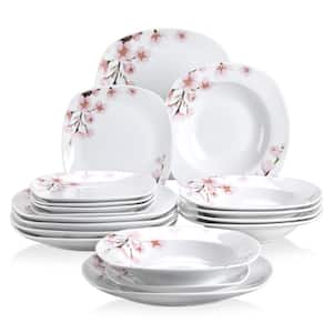 Annie 18-Piece Casual Printed White Porcelain Dinnerware Set (Service for 6)