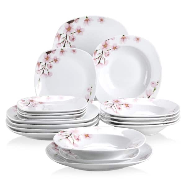 VEWEET Annie 18-Piece Casual Printed White Porcelain Dinnerware Set (Service for 6)