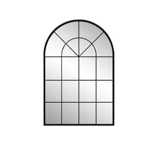 32 in. W x 47 in. H Large Arched Window Pane Metal Framed Wall Mounted Bathroom Vanity Mirror in Black